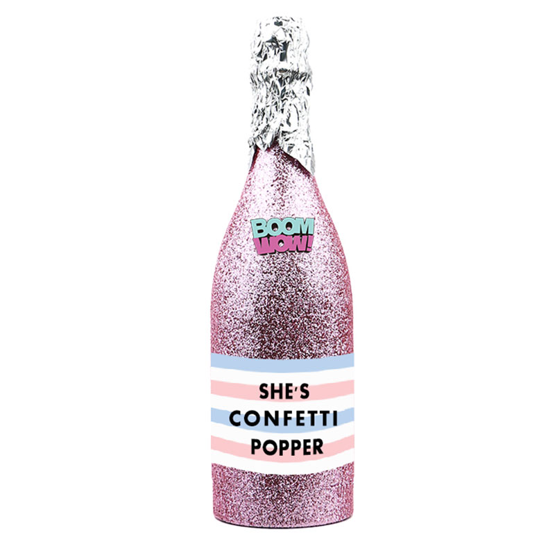 Glitter Pink Champagne Bottle Confetti Popper 2in x 6 1/2in