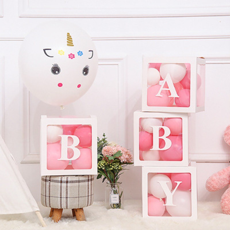 4 pcs balloon surprise box baby shower blocks letter transparent surprise baby balloons boxes